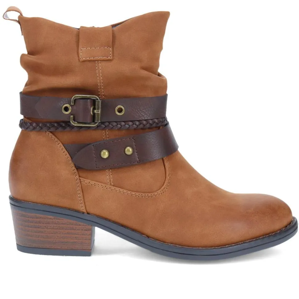 Buckle-Detailed Ankle Boots - Tan