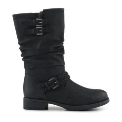 Buckle-Detailed Calf Length Boots - Black