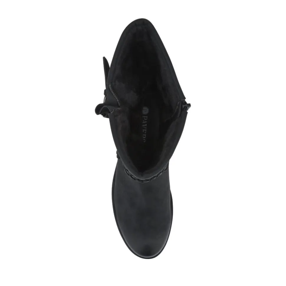Buckle-Detailed Calf Length Boots - Black
