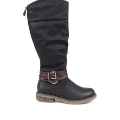 Buckle-Detailed Knee-High Boots - Black