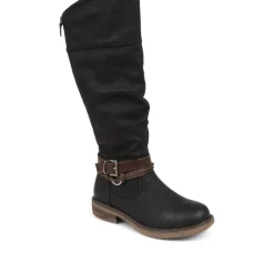 Buckle-Detailed Knee-High Boots - Black
