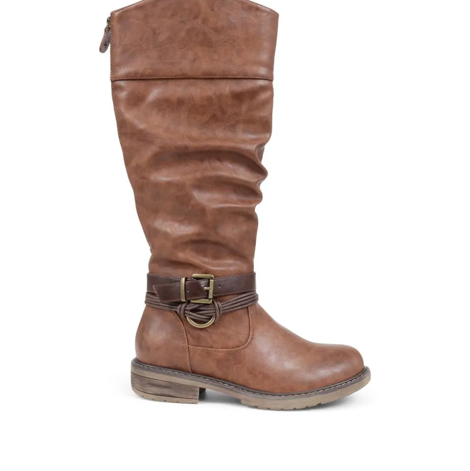 Buckle-Detailed Knee-High Boots - Brown