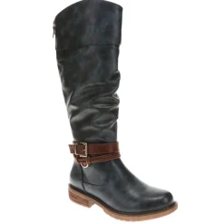 Buckle-Detailed Knee-High Boots - Navy
