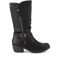 Buckle-Detailed Slouch Long Boots - Black