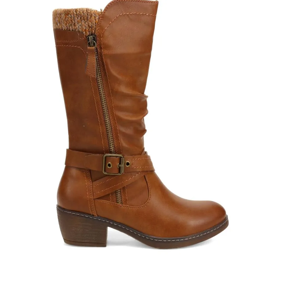 Buckle-Detailed Slouch Long Boots - Light Brown