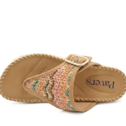 Buckle Detail Fabric Toe Post Sandals - Tan Multi