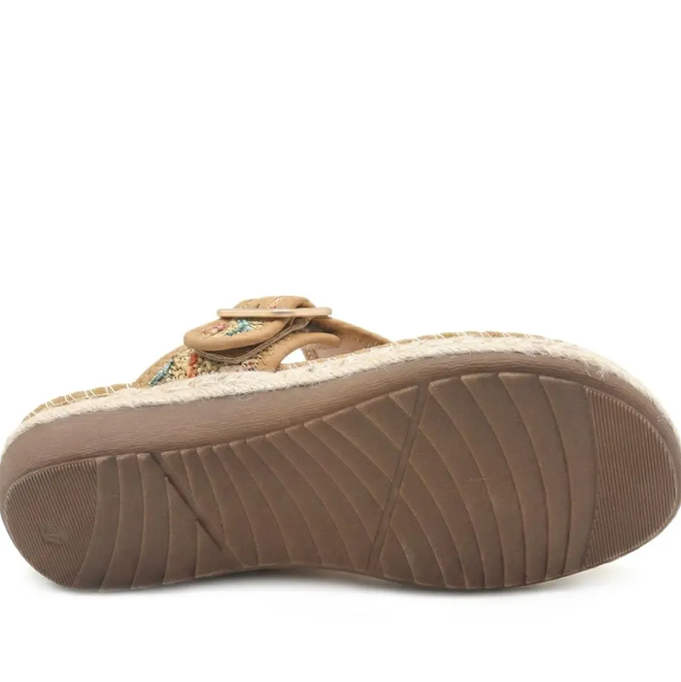 Buckle Detail Fabric Toe Post Sandals - Tan Multi