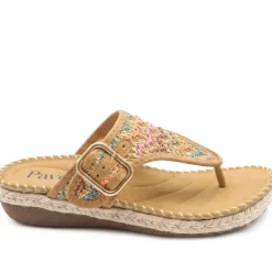 Buckle Detail Fabric Toe Post Sandals - Tan Multi