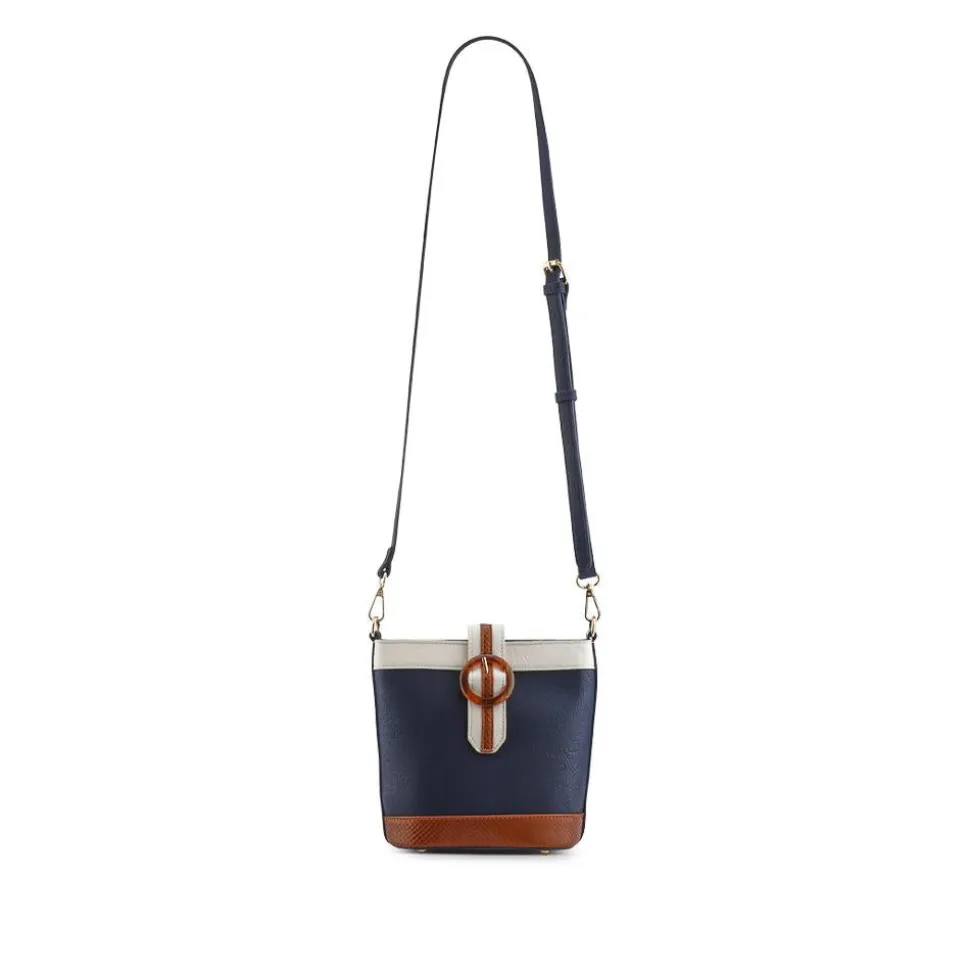 Buckle-Fasten Cross-Body Bag - Navy Tan