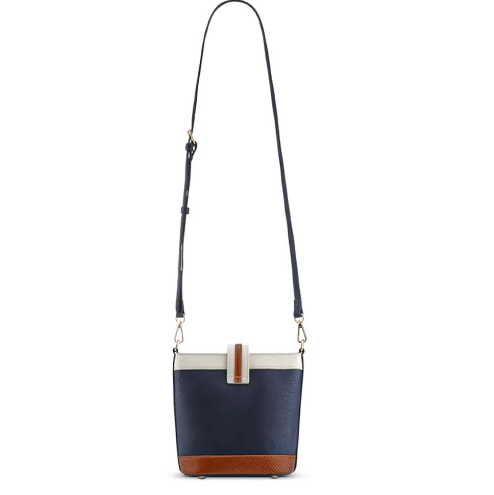 Buckle-Fasten Cross-Body Bag - Navy Tan