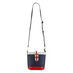 Buckle-Fasten Cross-Body Bag - White-Navy-Red