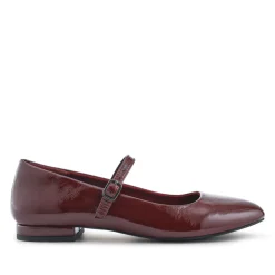Buckle Fastening Mary Jane Ballet Pumps - Burgundy Patent
