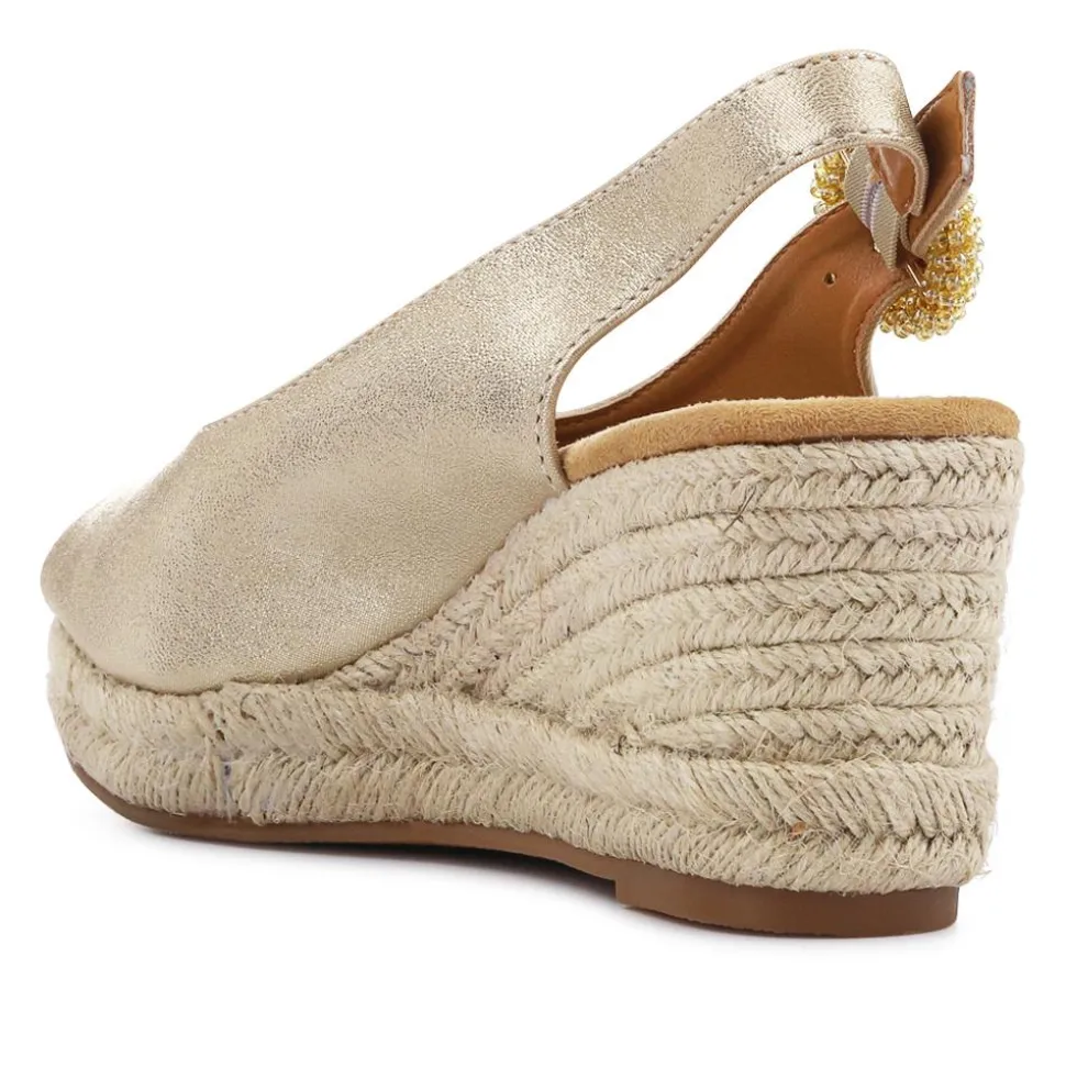 Buckle Fastening Wedge Espadrilles - Gold