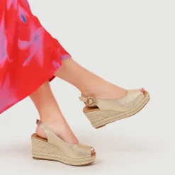 Buckle Fastening Wedge Espadrilles - Gold