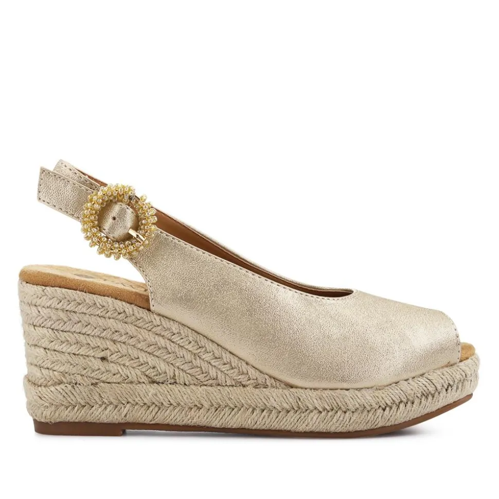 Buckle Fastening Wedge Espadrilles - Gold