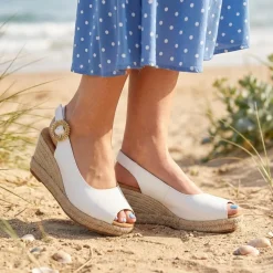 Buckle Fastening Wedge Espadrilles - White