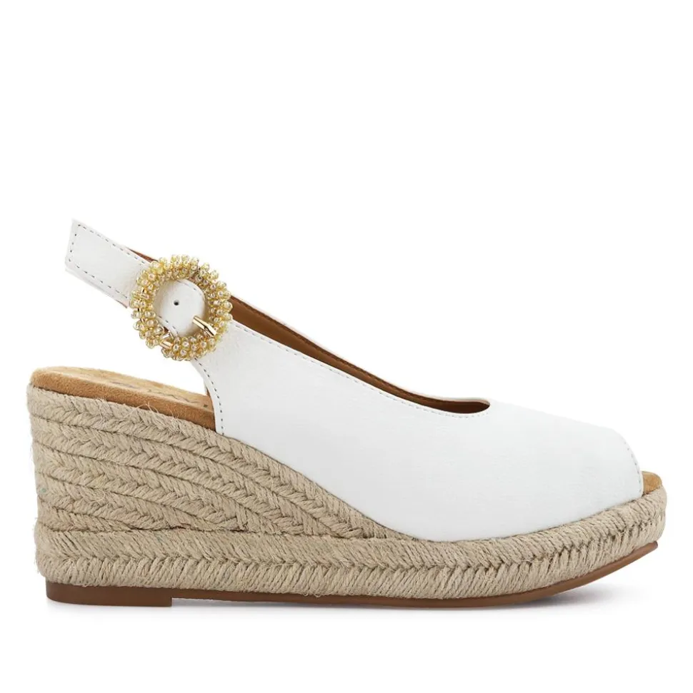 Buckle Fastening Wedge Espadrilles - White