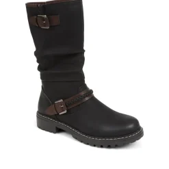 Buckle Mid Calf Boots - Black