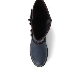 Buckle Mid Calf Boots - Navy