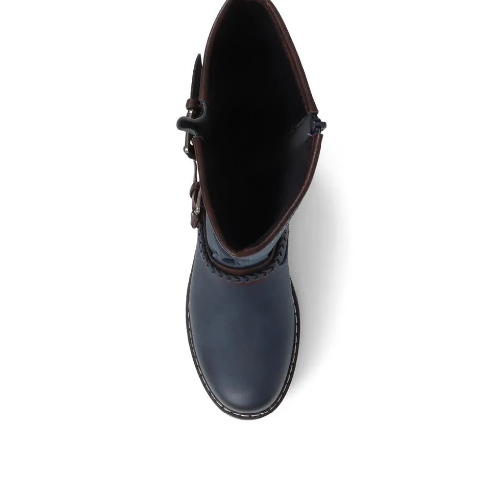 Buckle Mid Calf Boots - Navy
