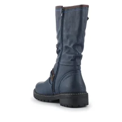 Buckle Mid Calf Boots - Navy
