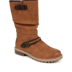 Buckle Mid Calf Boots - Tan