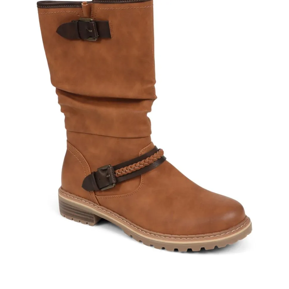Buckle Mid Calf Boots - Tan