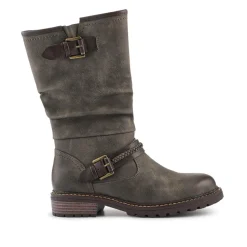 Buckle Mid Calf Boots - Taupe