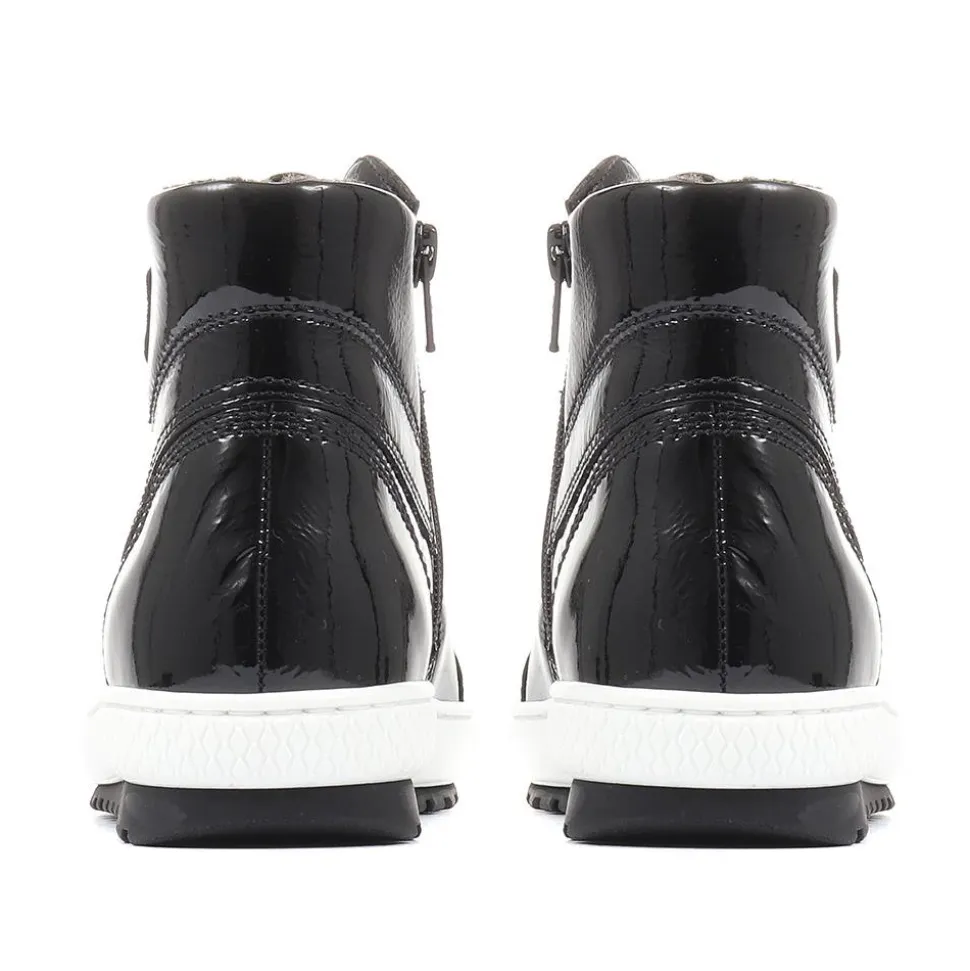 Bulner High Top Leather Trainers - Black Patent
