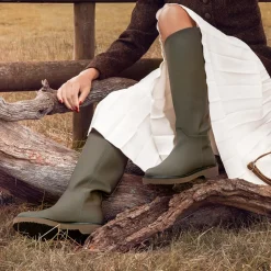 Cadee Leather Knee High Boots - Khaki