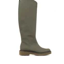 Cadee Leather Knee High Boots - Khaki