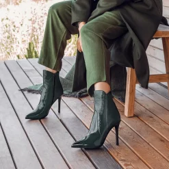 Cadence Heeled Leather Ankle Boots - Green