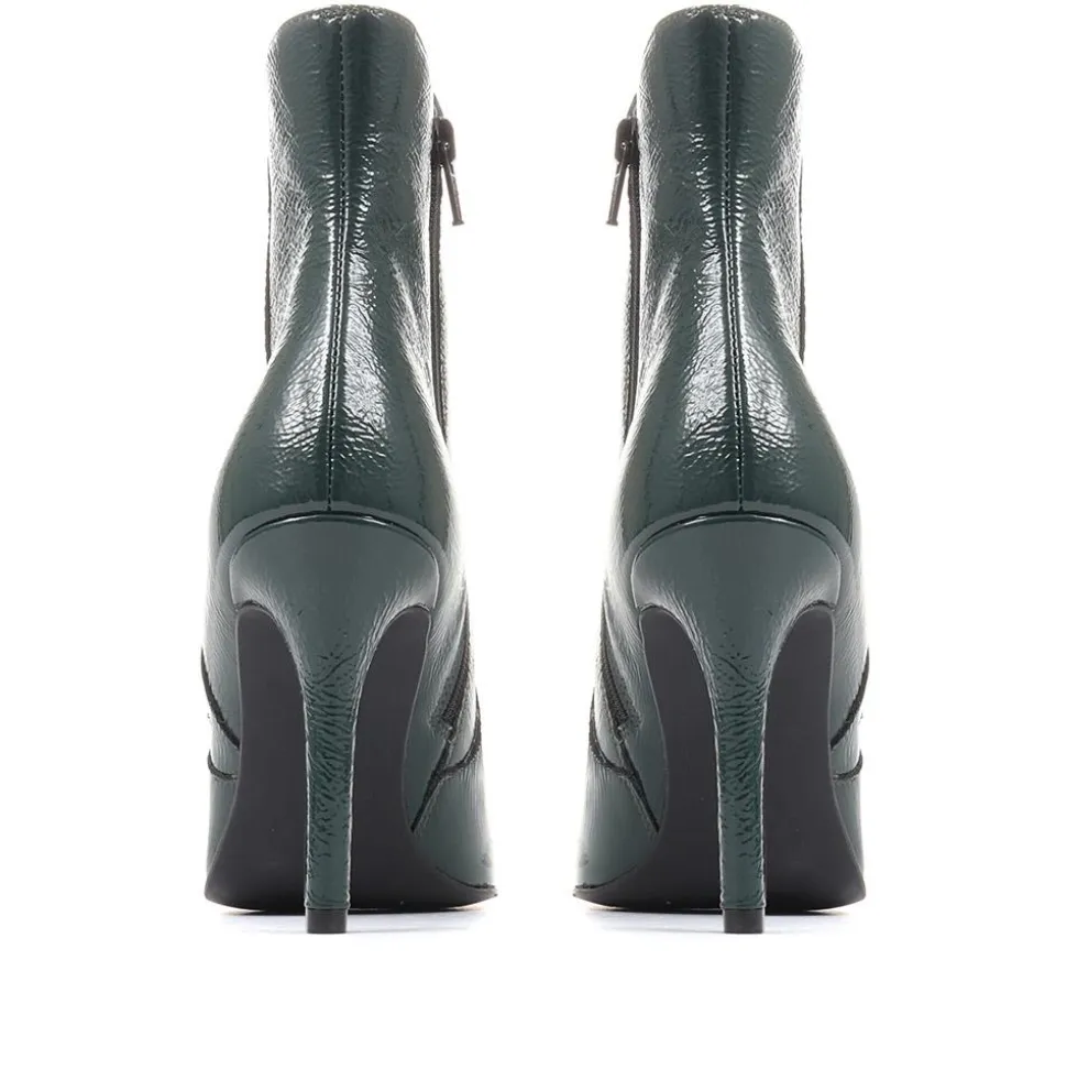 Cadence Heeled Leather Ankle Boots - Green