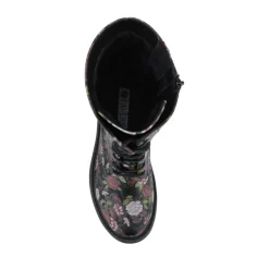 Calf-Length Boots With Inside Zip - Black Rose Floral