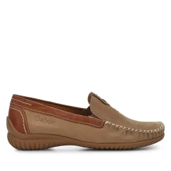 California Gabor Leather Stitched-Detail Loafers - Tan