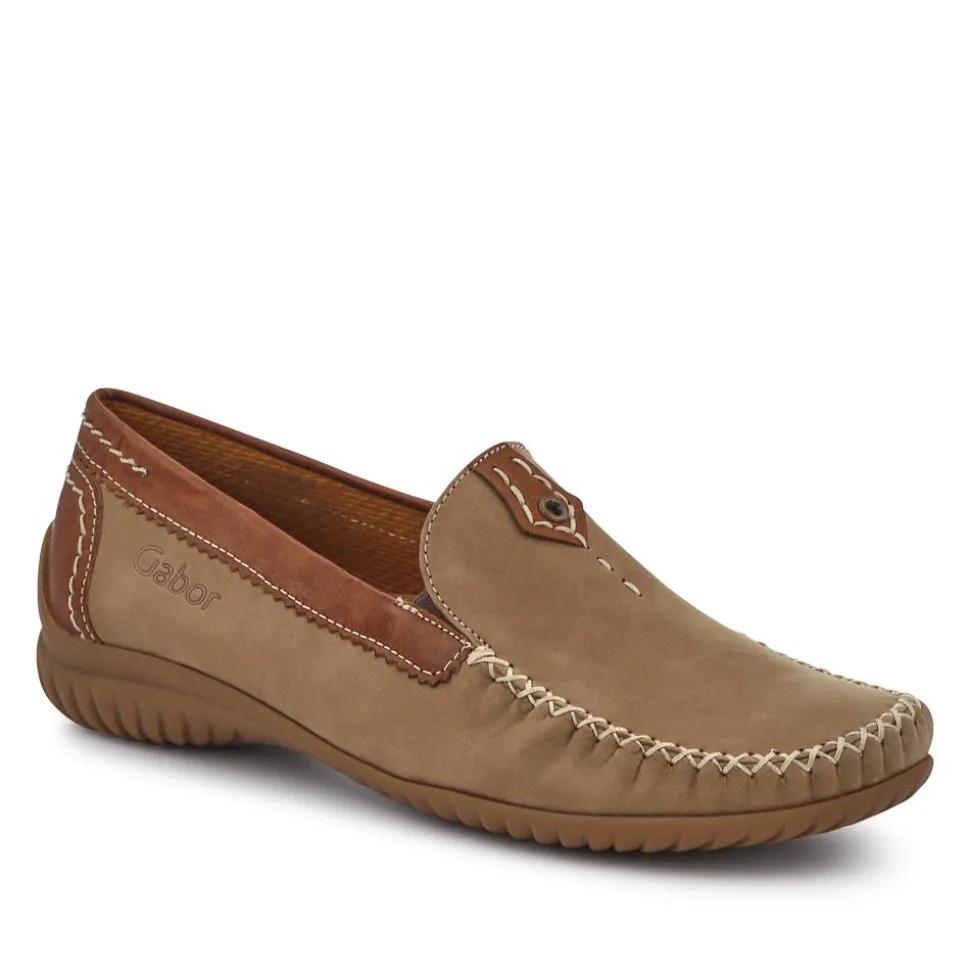 California Gabor Leather Stitched-Detail Loafers - Tan