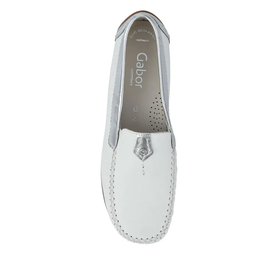 California Gabor Leather Stitched-Detail Loafers - White-Silver