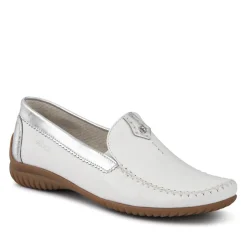 California Gabor Leather Stitched-Detail Loafers - White-Silver