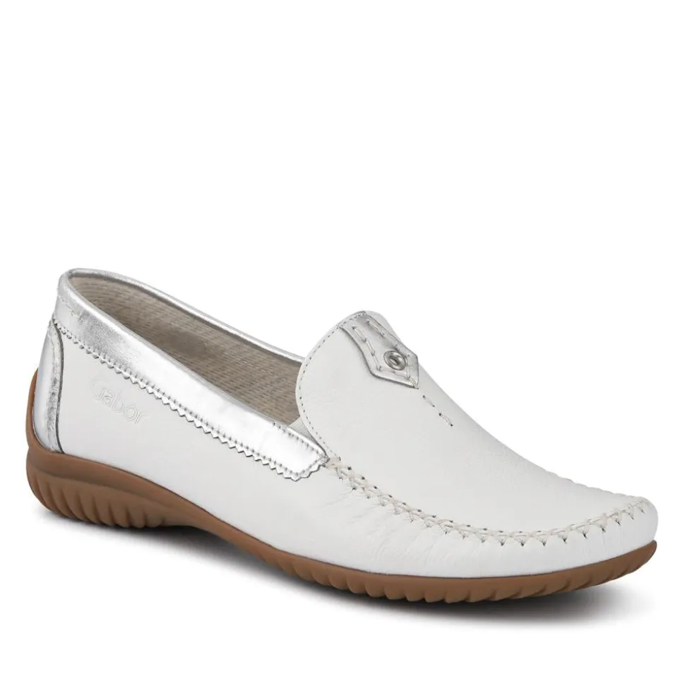 California Gabor Leather Stitched-Detail Loafers - White-Silver