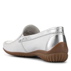California Gabor Leather Stitched-Detail Loafers - White-Silver