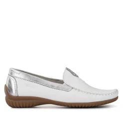 California Gabor Leather Stitched-Detail Loafers - White-Silver