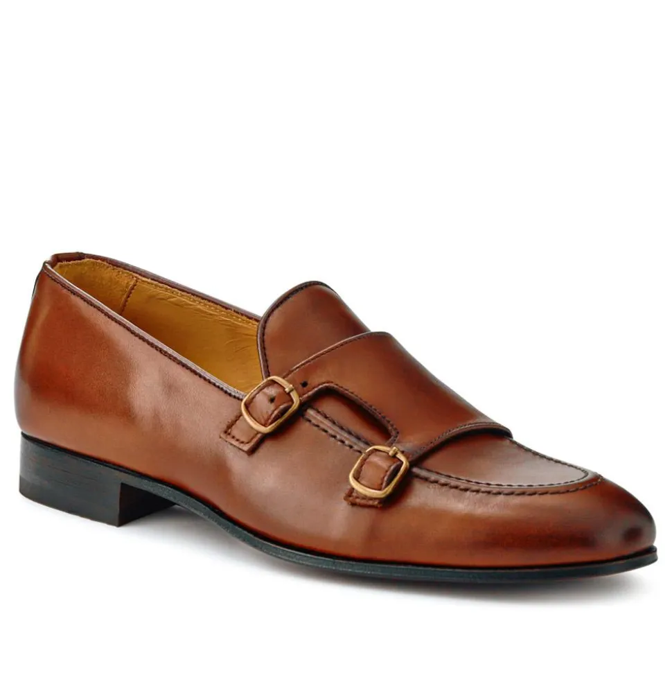 Callington Smart Leather Buckle Shoes - Cognac