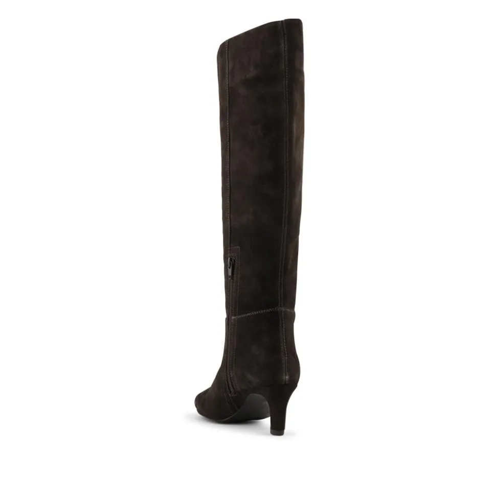Candra Leather Stiletto Heel Long Boots - Chocolate Suede