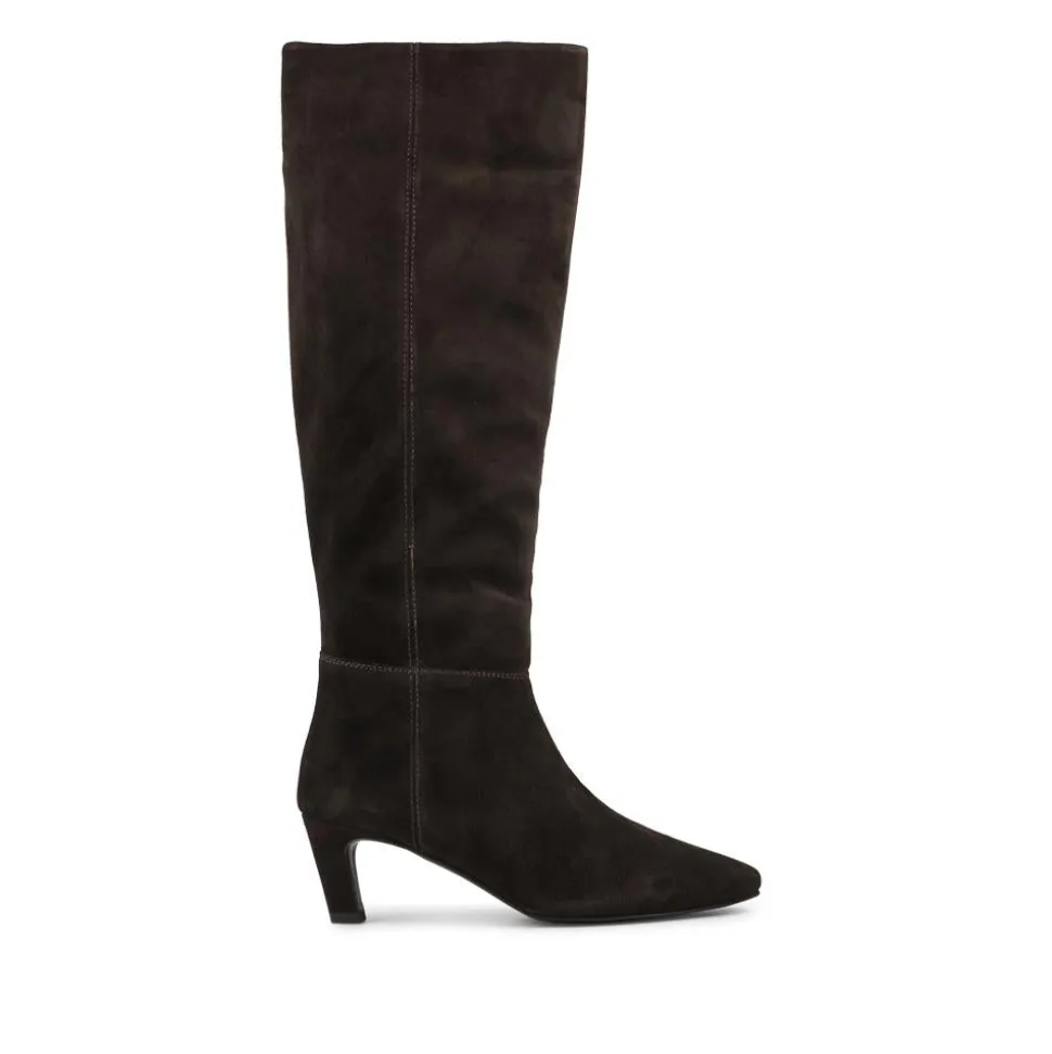Candra Leather Stiletto Heel Long Boots - Chocolate Suede