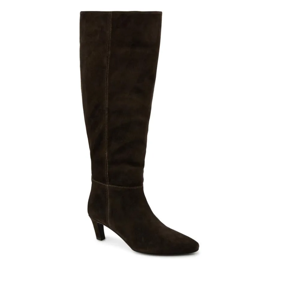 Candra Leather Stiletto Heel Long Boots - Chocolate Suede