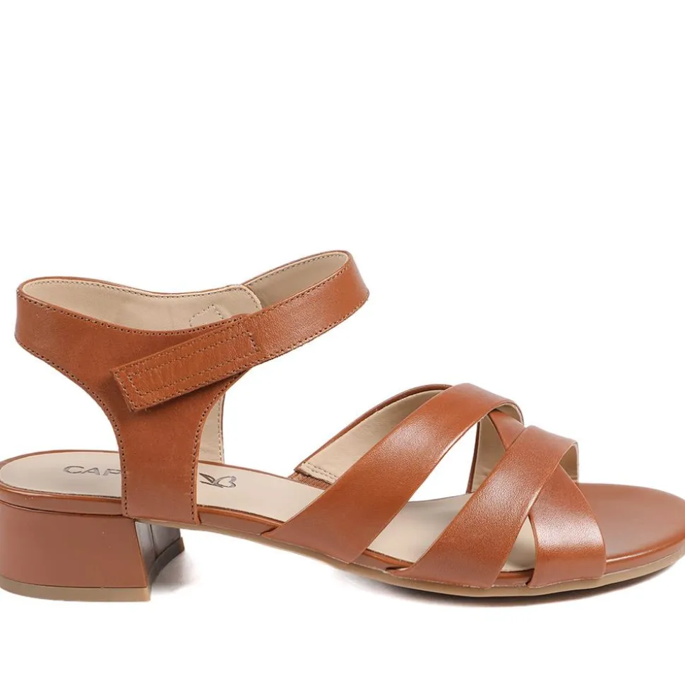 Caprice Leather Adjustable Fasten Heeled Sandals - Cognac