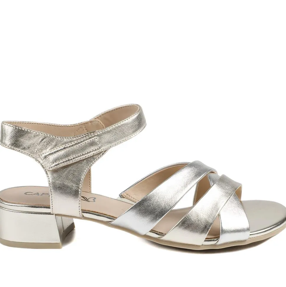Caprice Leather Adjustable Fasten Heeled Sandals - Gold