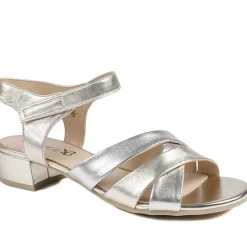 Caprice Leather Adjustable Fasten Heeled Sandals - Gold