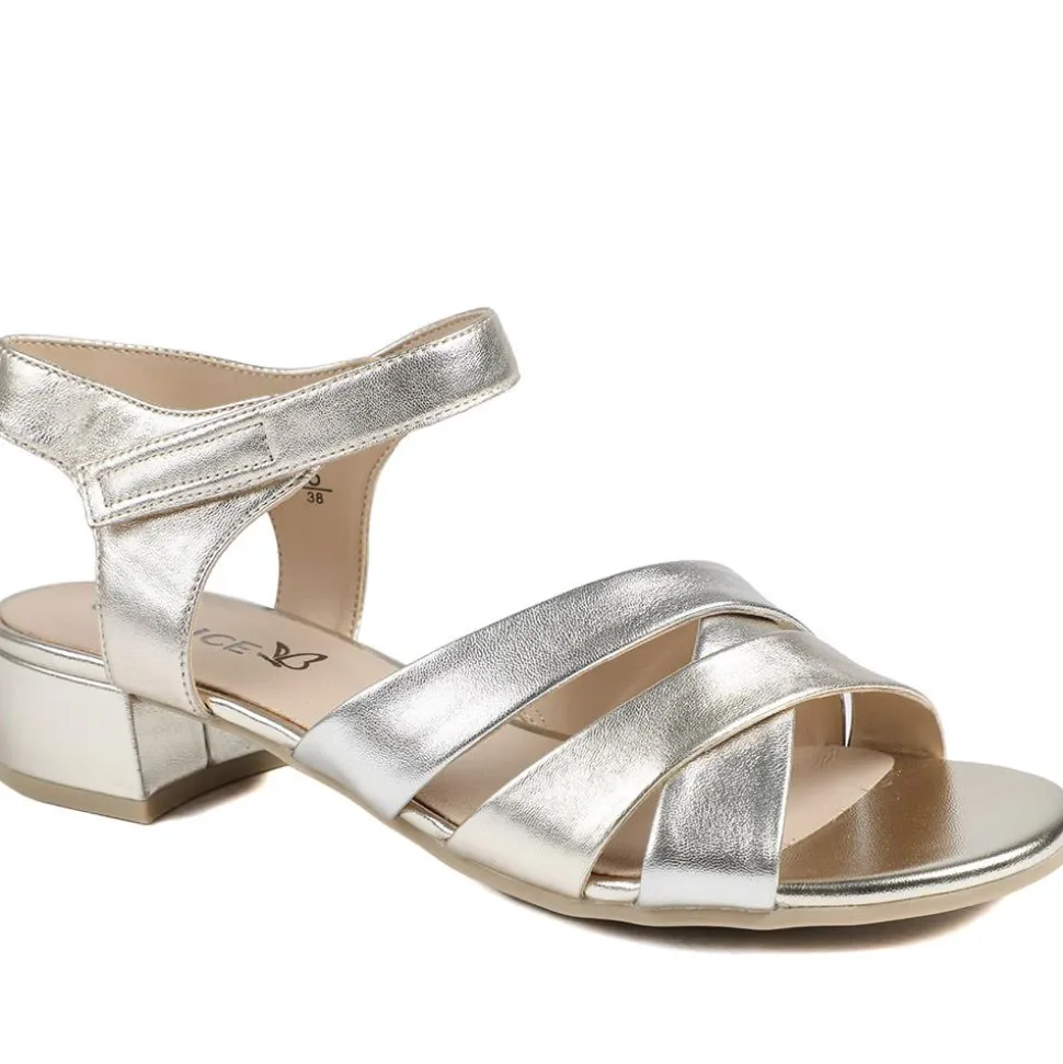 Caprice Leather Adjustable Fasten Heeled Sandals - Gold