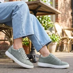 Casual Breathable Zip Trainers - Sage